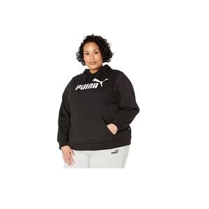 Puma Women Fleece Logo Hooded Sweatshirt Black Plus Size 2XL 5142